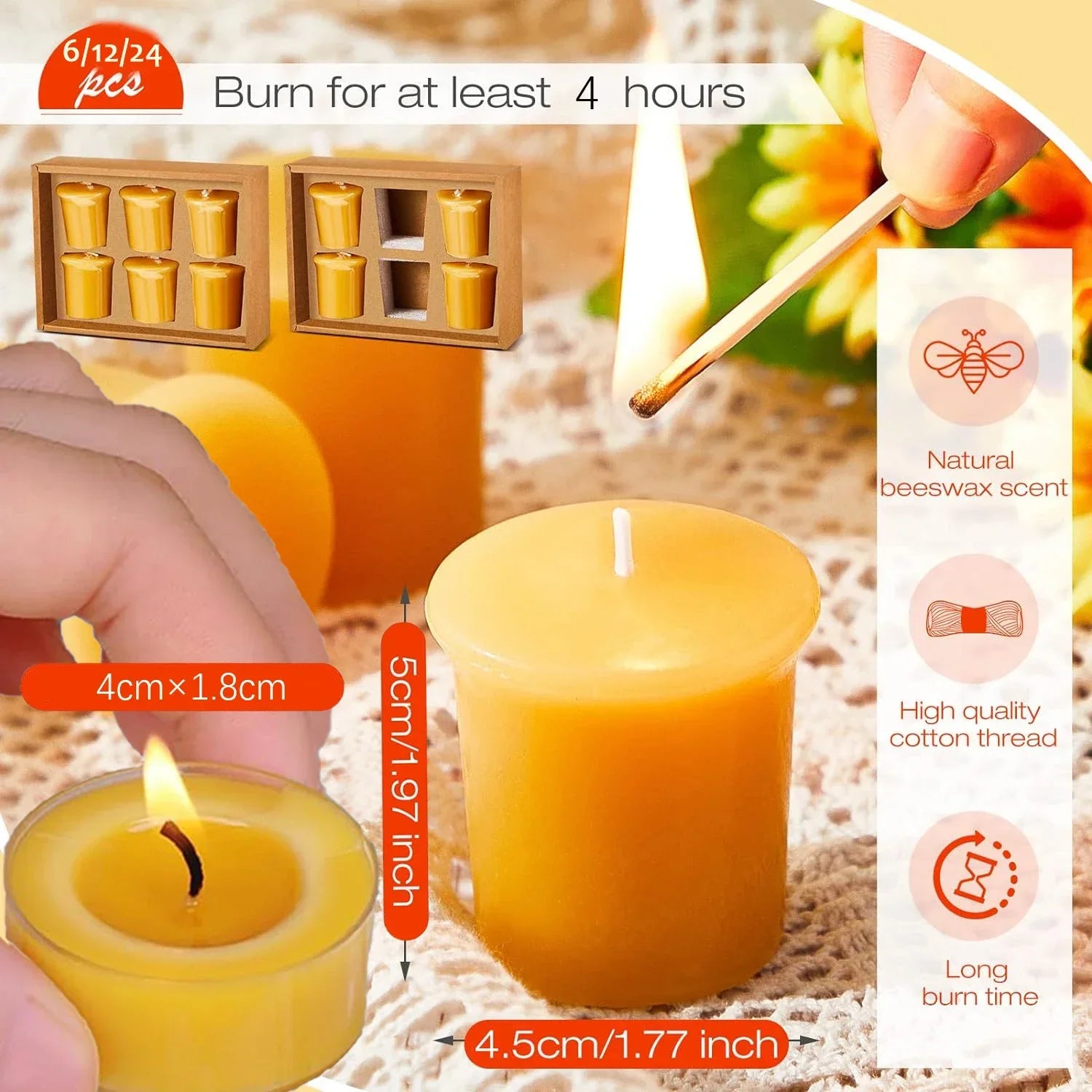 Natural Beeswax Tea Candles - Smokeless