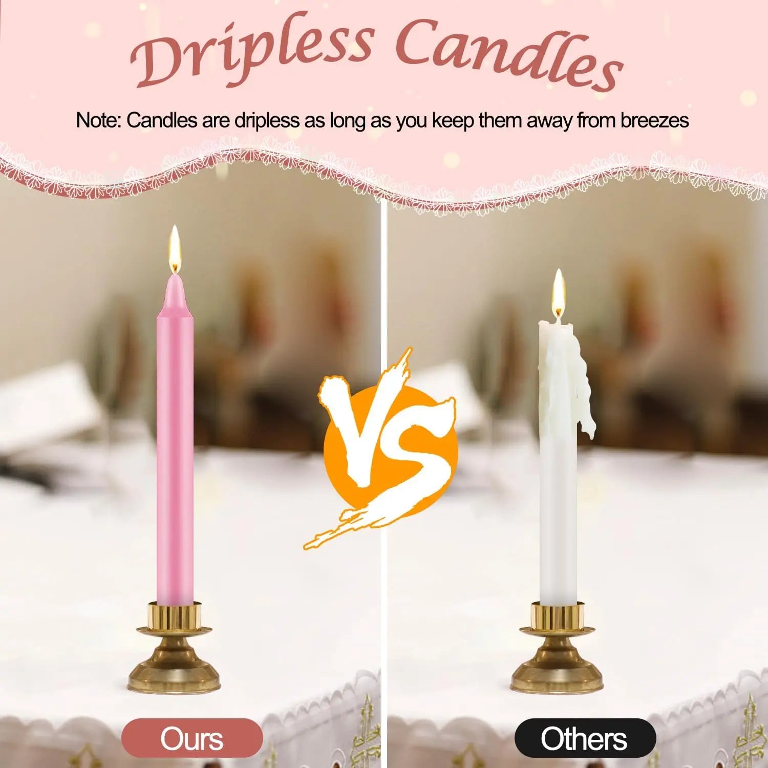 Pink Pole Wax Candle- No Drip – Smokeless - Unscented