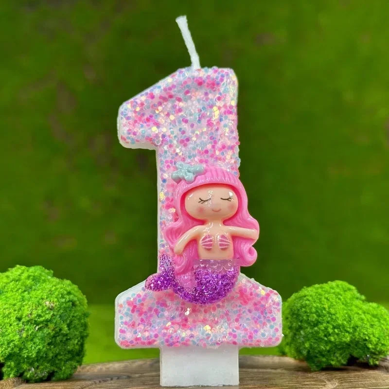 Creative Digital Birthday Candle 0-9 Birthday Cake Candle Handmade Party Pink Mermaid Candle Party Atmosphere Decorative Supply