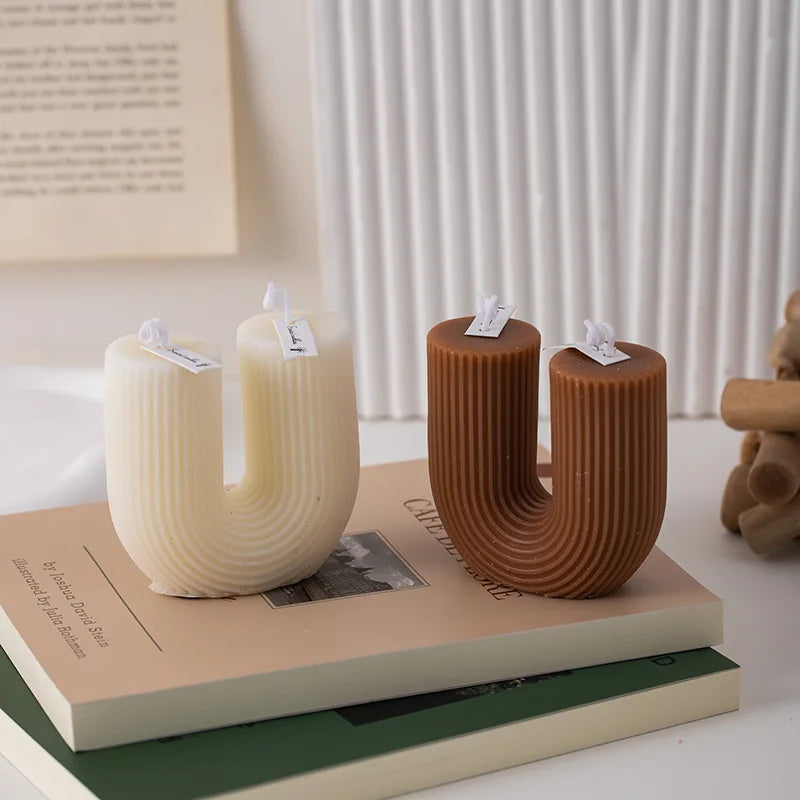 U Shaped Candle Scented Candles Ribbed Aesthetic Home Decorative Candles Smokeless Personalized Candles Guest Gift Lot