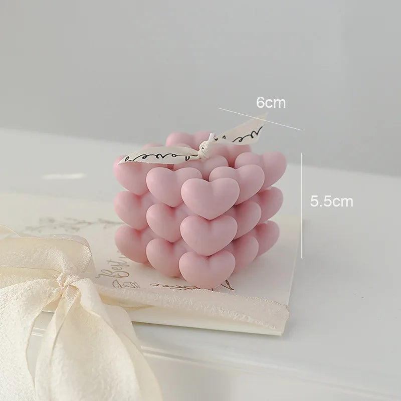 Ins Style Heart Cube Candle Handmade Scented Candle Aromatherapy Soy Wax Candle Wedding Birthday Candles Party Home Decoration