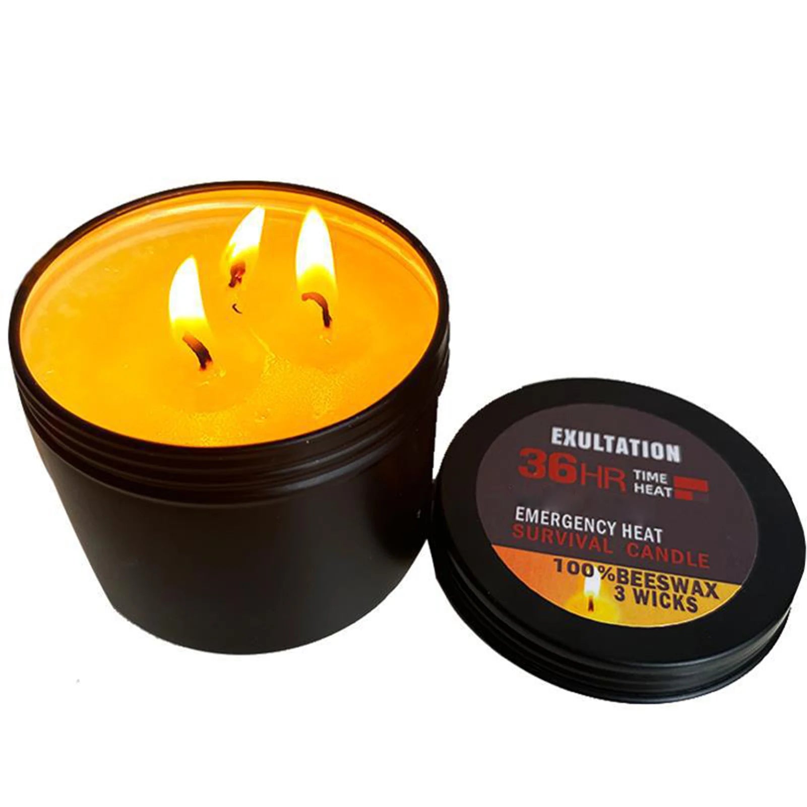 36 Hour Survival Candle 3- Environmentally Friendly Odorless Candle with Lid Home Spares for Emergency