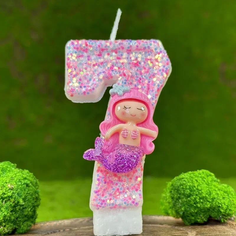 Creative Digital Birthday Candle 0-9 Birthday Cake Candle Handmade Party Pink Mermaid Candle Party Atmosphere Decorative Supply