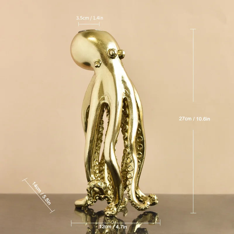 NORTHEUINS Resin Golden Octopus Candlestick Ornaments Europe Animal Candle Holder Figurines Home Living Room Desktop Decorations