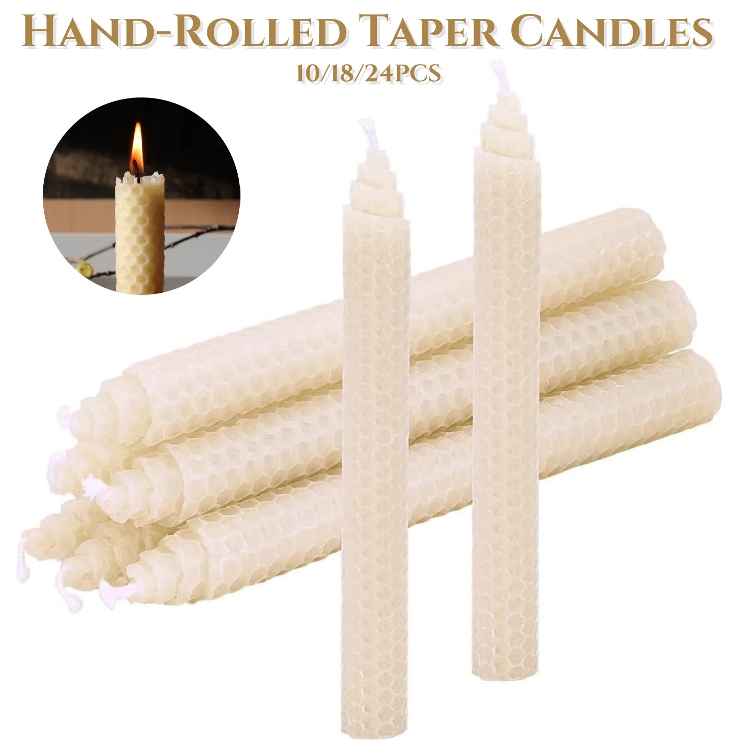 10-24PCS Beeswax Taper Candles Beeswax Candle Sticks Handrolled Honeycomb Design Candle for Party Dating Home Dinner Table Decor