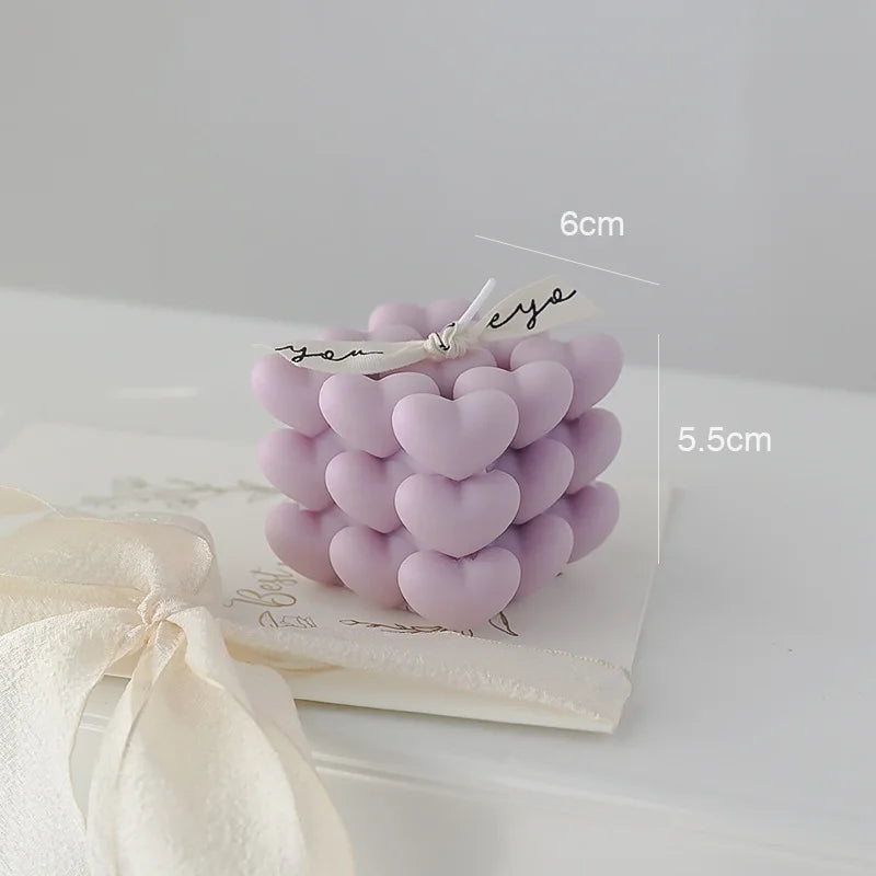 Ins Style Heart Cube Candle Handmade Scented Candle Aromatherapy Soy Wax Candle Wedding Birthday Candles Party Home Decoration