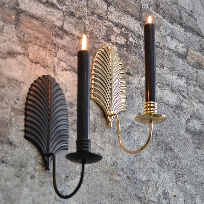 PEANDIM Metal Leaf Style Wall Hanging Candle Holders Hotel Home Wall Mounted Candle Stand Outdoor Wall Lamp Scented Decor