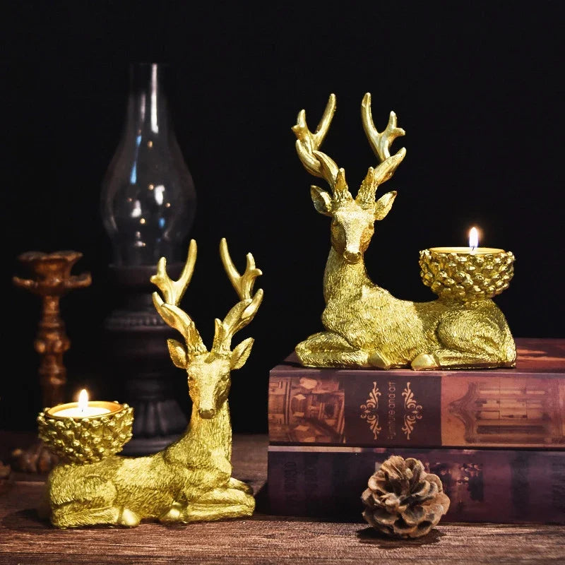 Nordic Deer Golden Candle Holder A Pair Elk Candlestick Animals Ornaments Stag Home Decoration Meditation Living Room Decor Gift