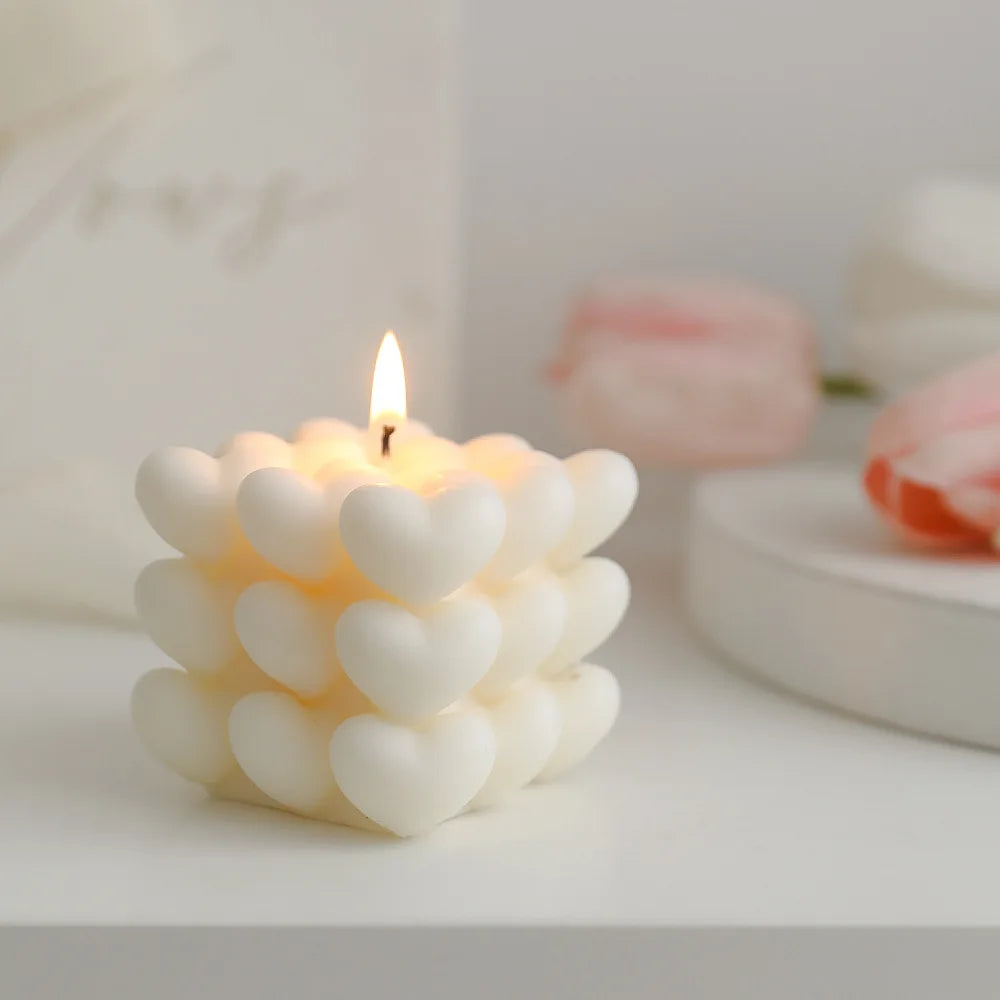 Ins Style Heart Cube Candle Handmade Scented Candle Aromatherapy Soy Wax Candle Wedding Birthday Candles Party Home Decoration