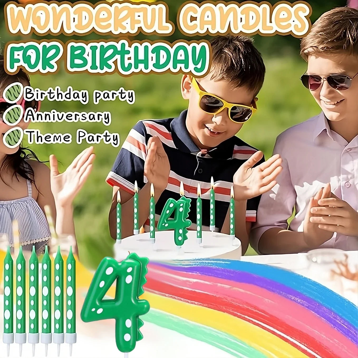 （6+1）Dinosaur Birthday Candle,0-9 Green Number Candle for Dinosaur Theme Party Decoration, Number Candle for Cake Top