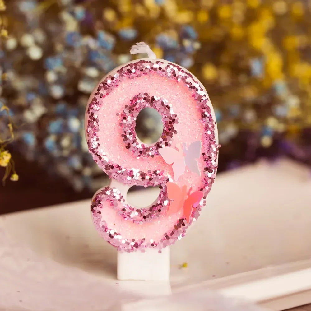 Pink Butterfly Number Candle
