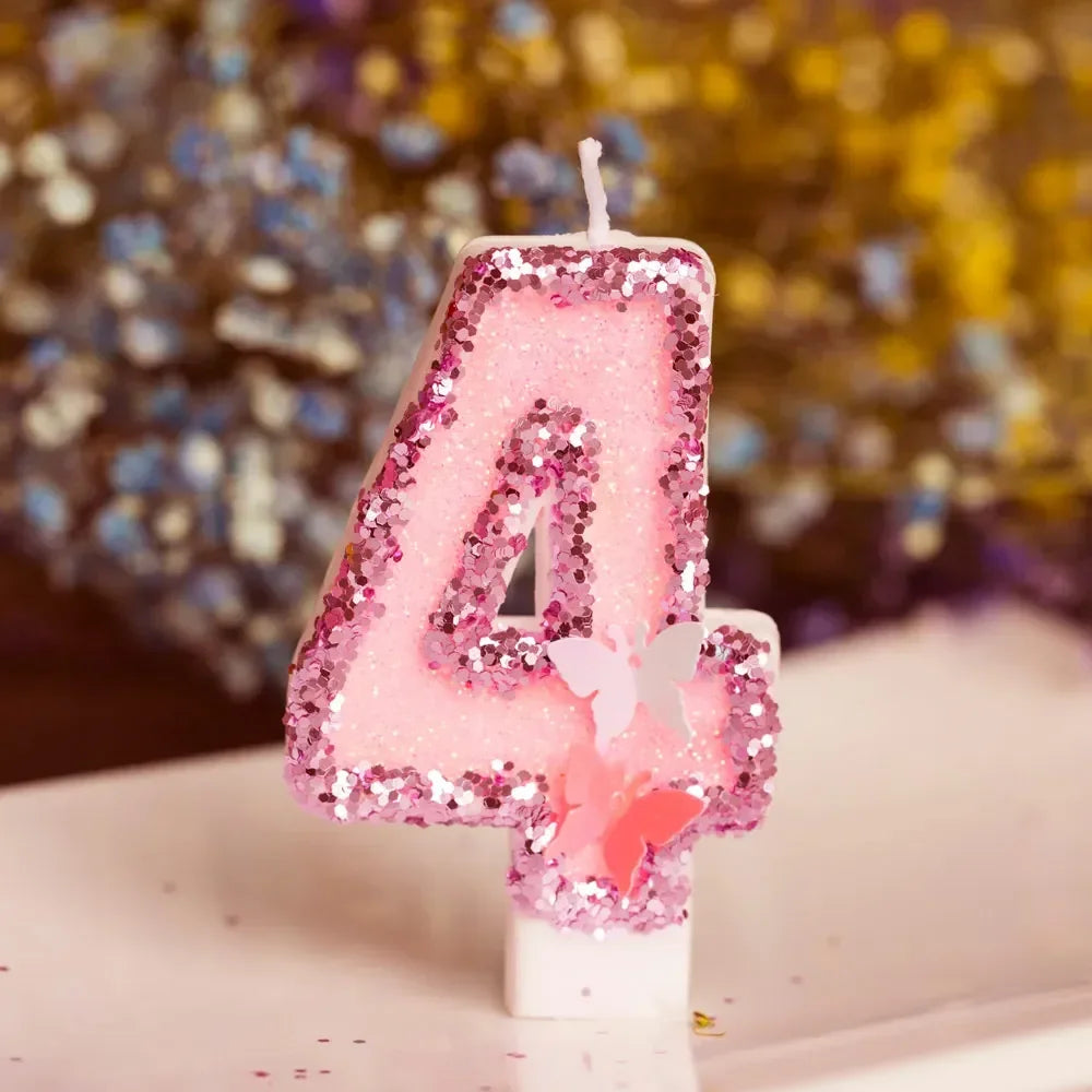 Pink Butterfly Number Candle