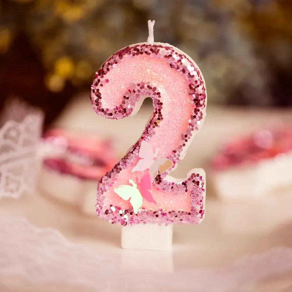 Pink Butterfly Number Candle