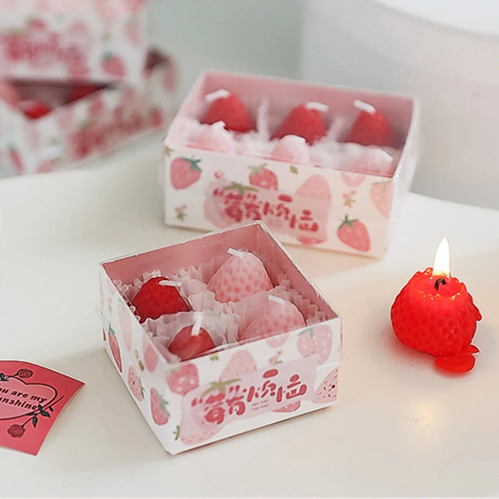 Strawberry Candles Soy Wax Aromatherapy Candles Scented Candles Cake Party Home Decoration Creative Birthday Gift