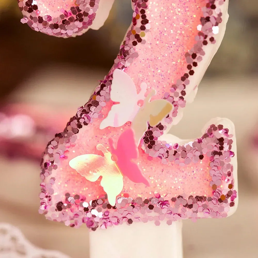 Pink Butterfly Number Candle