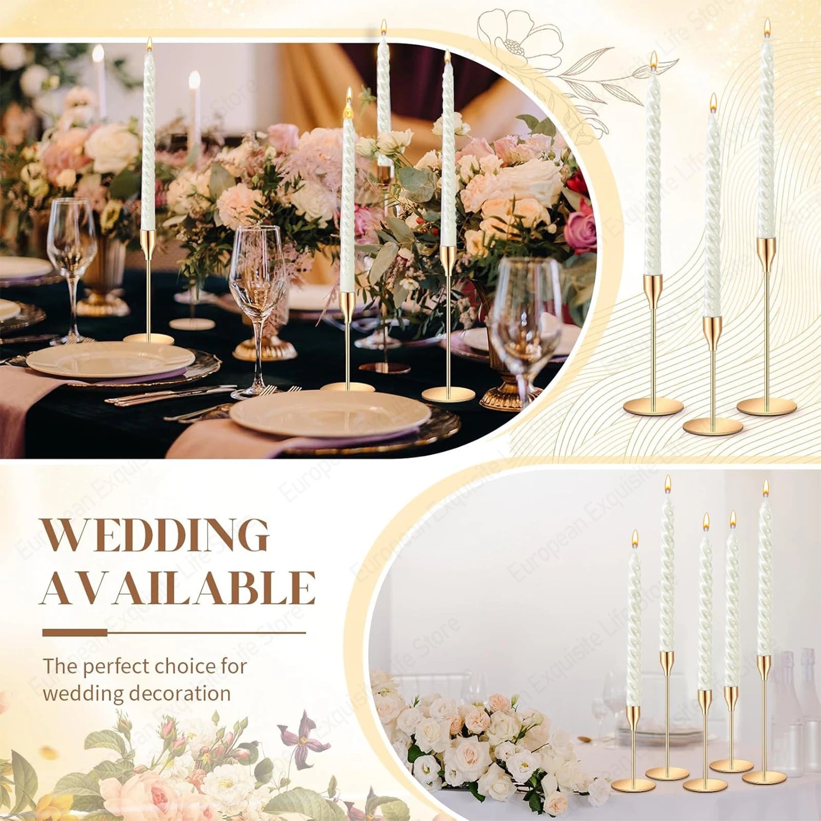 Metallic Taper Candles - Dripless - Unscented
