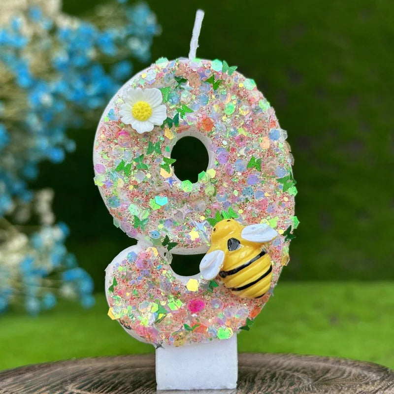 Colorful Bee Number Candle Cake Topper 0-9 Digital Candles Wedding Happy Birthday Party Memorial Day Cake Decorating Supplies