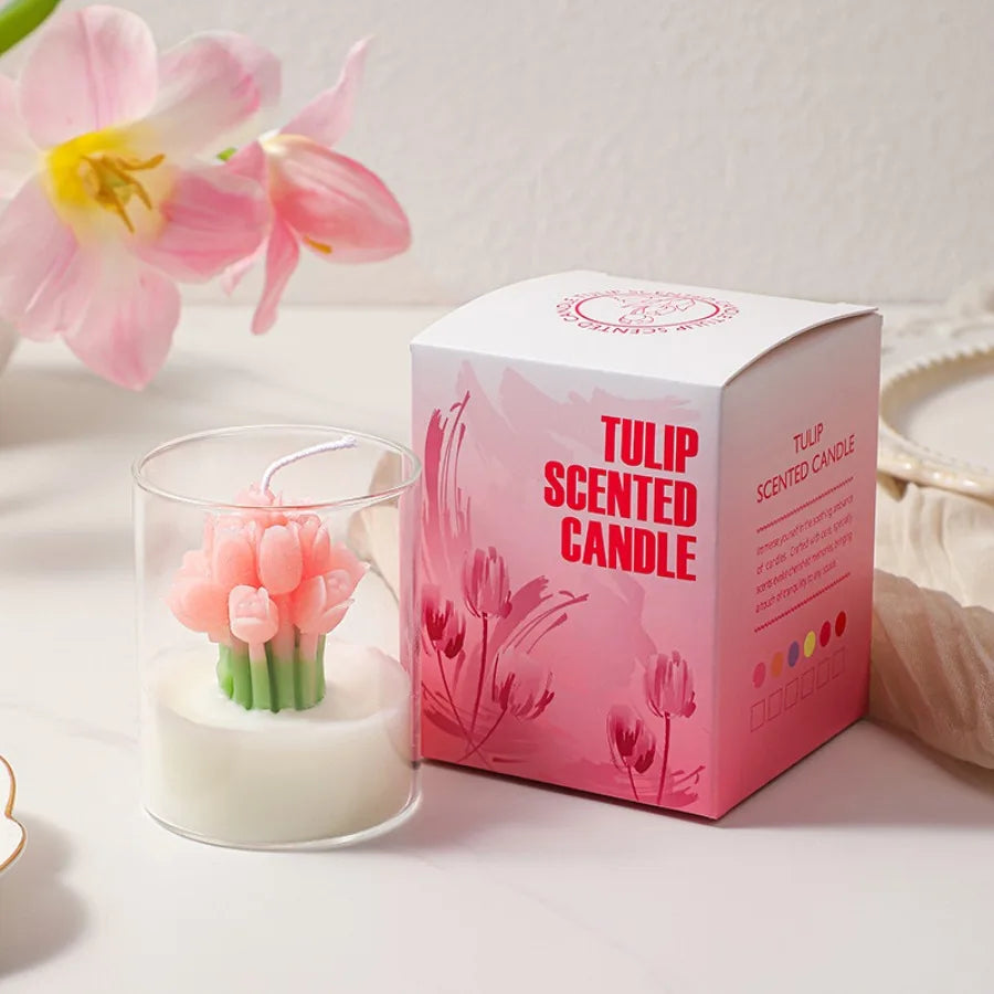 1pc Valentine's Tulip Scented Candle ins Ambient Sense of Scent Gift Box Tulip Hand Cupped Flower Shape Scented Candle Cups