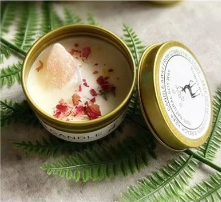 Scented Long Lasting Soy Candles Crystal Stone Dried Flower Fragrance Smokeless Fragrance Candle for Home Decorstion Candle Jar