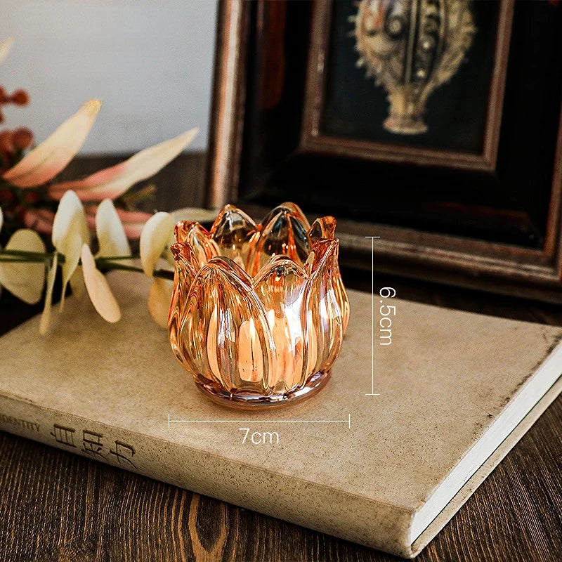 Vintage Tulip Glass Candle Holder Romantic Wedding Clear Table Candle Ornament Home Jewelry Accessories Craft Gifts Home Decor