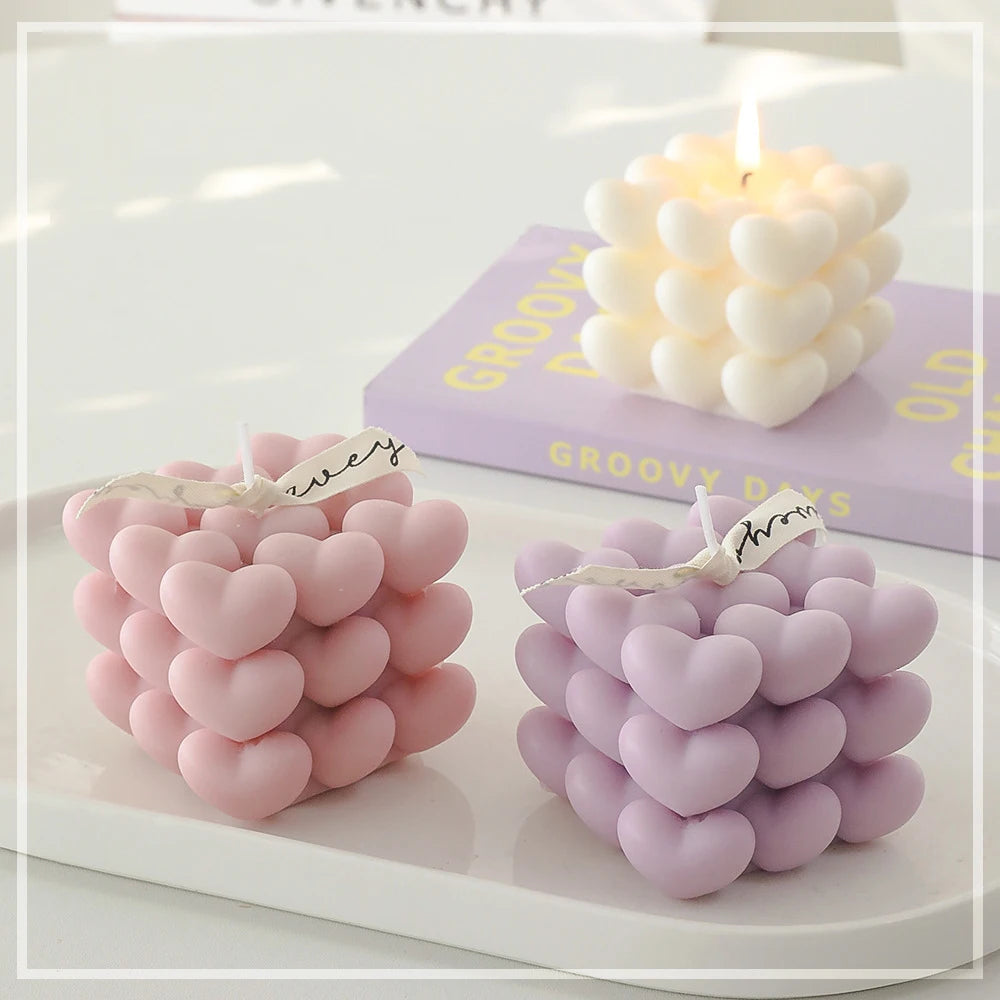 Ins Style Heart Cube Candle Handmade Scented Candle Aromatherapy Soy Wax Candle Wedding Birthday Candles Party Home Decoration