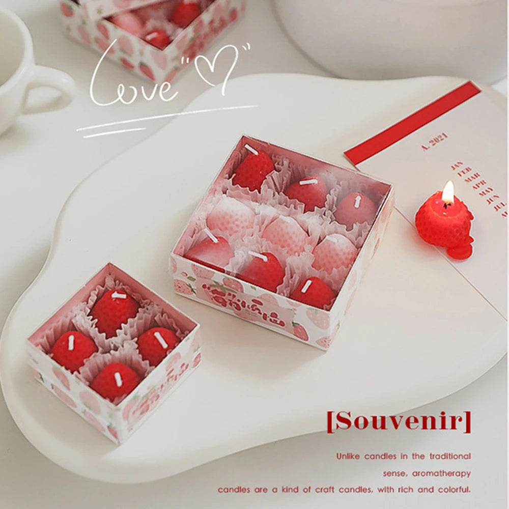 Strawberry Candles Soy Wax Aromatherapy Candles Scented Candles Cake Party Home Decoration Creative Birthday Gift