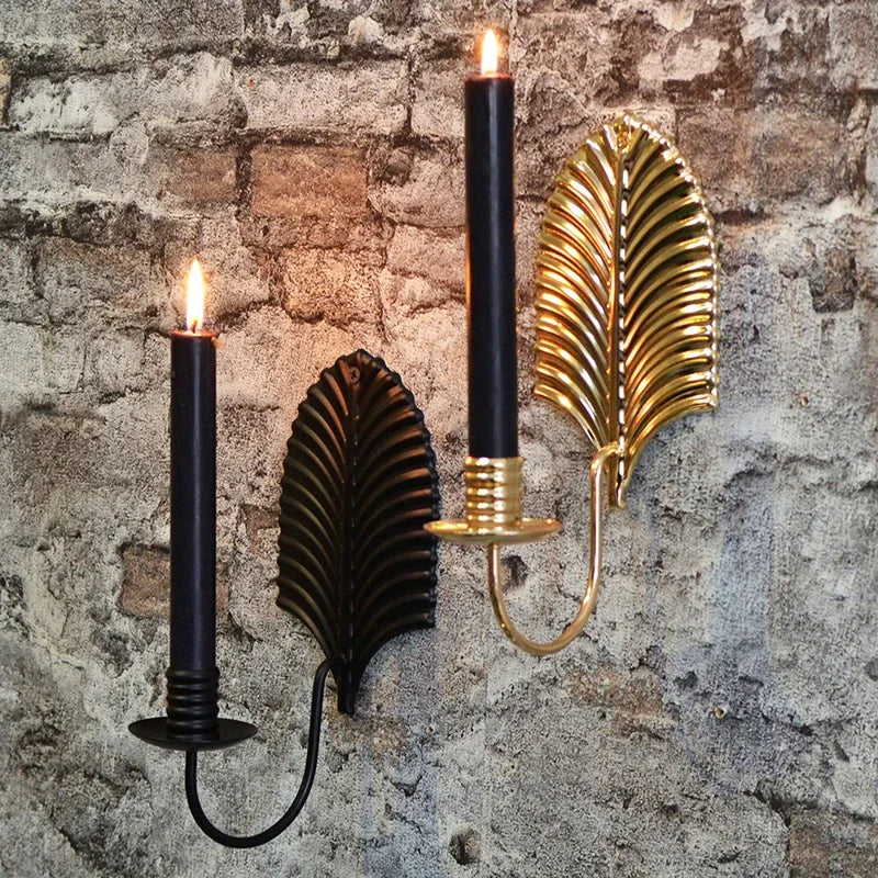 PEANDIM Metal Leaf Style Wall Hanging Candle Holders Hotel Home Wall Mounted Candle Stand Outdoor Wall Lamp Scented Decor