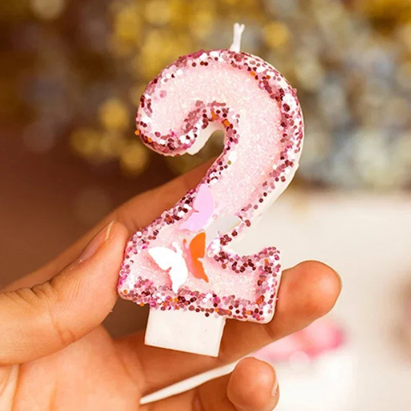 Pink Butterfly Number Candle