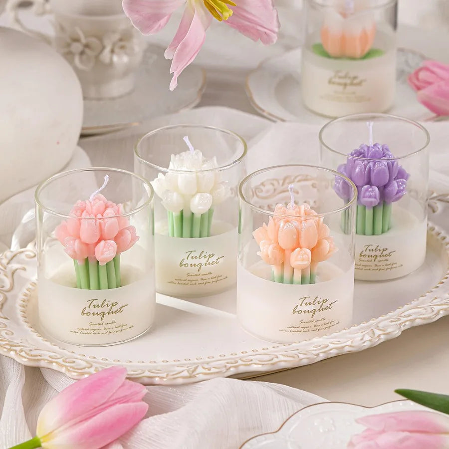 1pc Valentine's Tulip Scented Candle ins Ambient Sense of Scent Gift Box Tulip Hand Cupped Flower Shape Scented Candle Cups