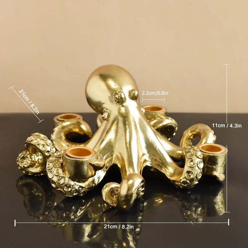 NORTHEUINS Resin Golden Octopus Candlestick Ornaments Europe Animal Candle Holder Figurines Home Living Room Desktop Decorations