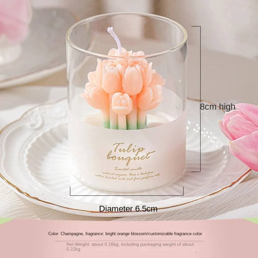 1pc Valentine's Tulip Scented Candle ins Ambient Sense of Scent Gift Box Tulip Hand Cupped Flower Shape Scented Candle Cups