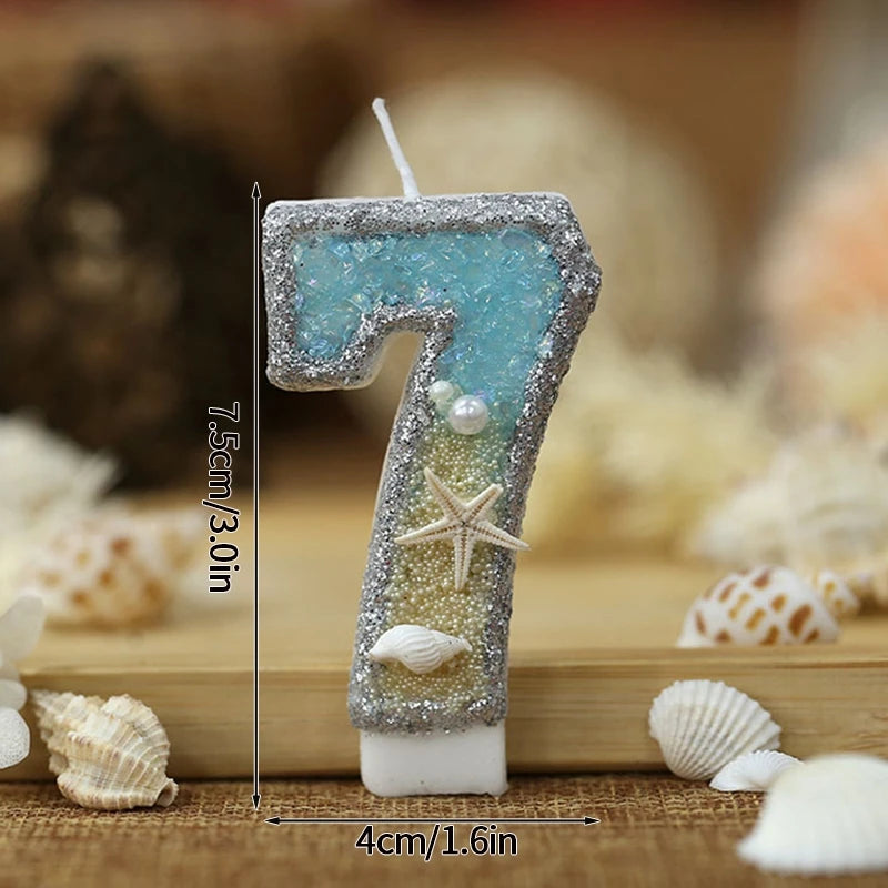 Ocean Theme Birthday Candle 0-9 Number Digtal Candles Gradient Blue Starfish Candle Cake Topper Mermaid Birthday Party Supplies