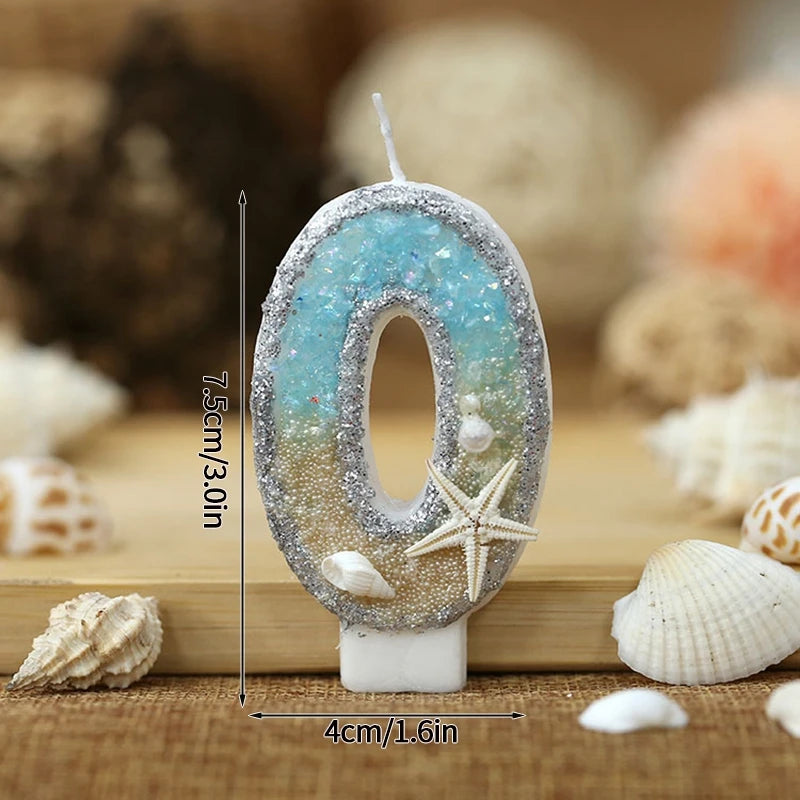 Ocean Theme Birthday Candle 0-9 Number Digtal Candles Gradient Blue Starfish Candle Cake Topper Mermaid Birthday Party Supplies