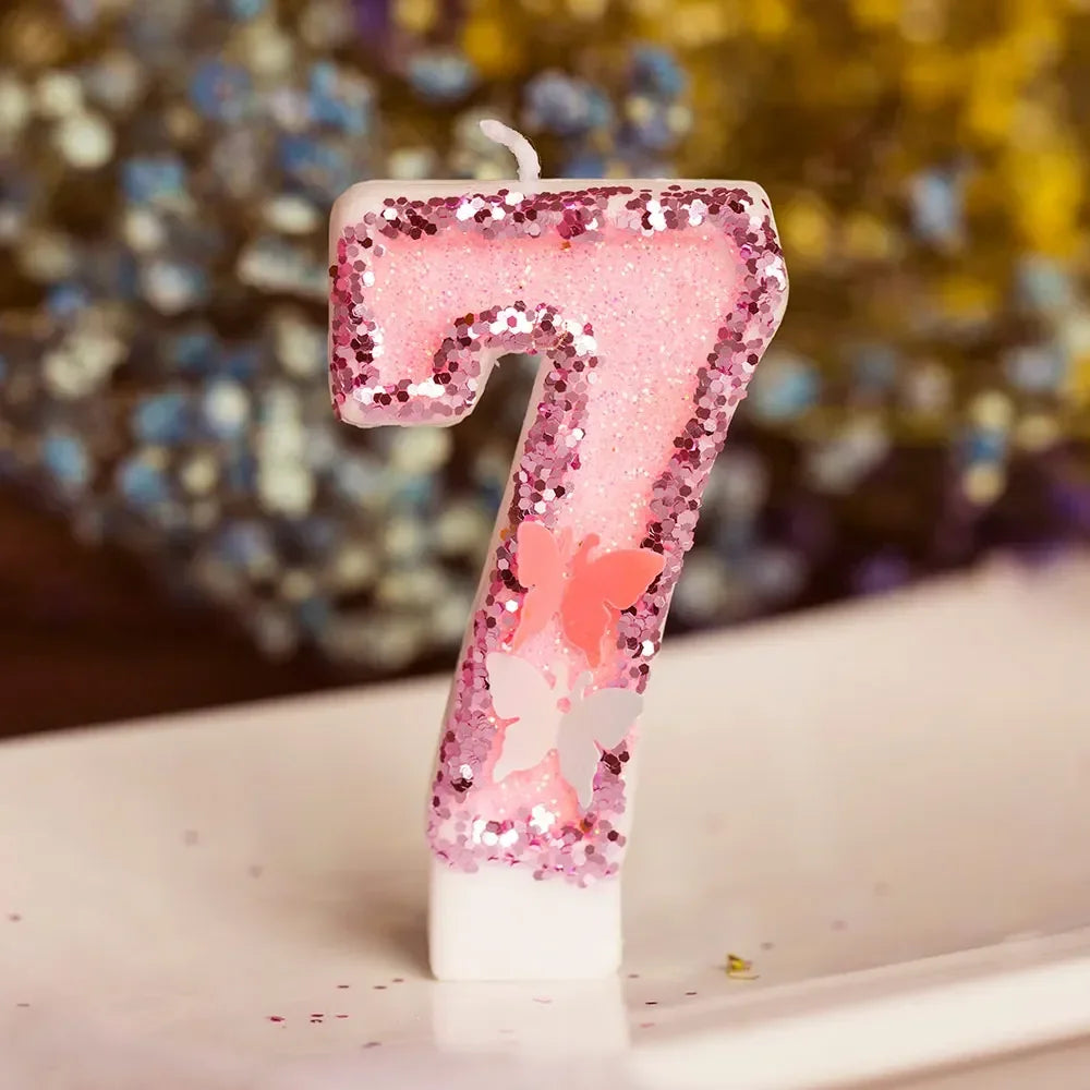 Pink Butterfly Number Candle