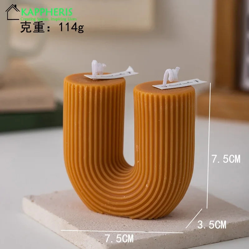 U Shaped Candle Scented Candles Ribbed Aesthetic Home Decorative Candles Smokeless Personalized Candles Guest Gift Lot