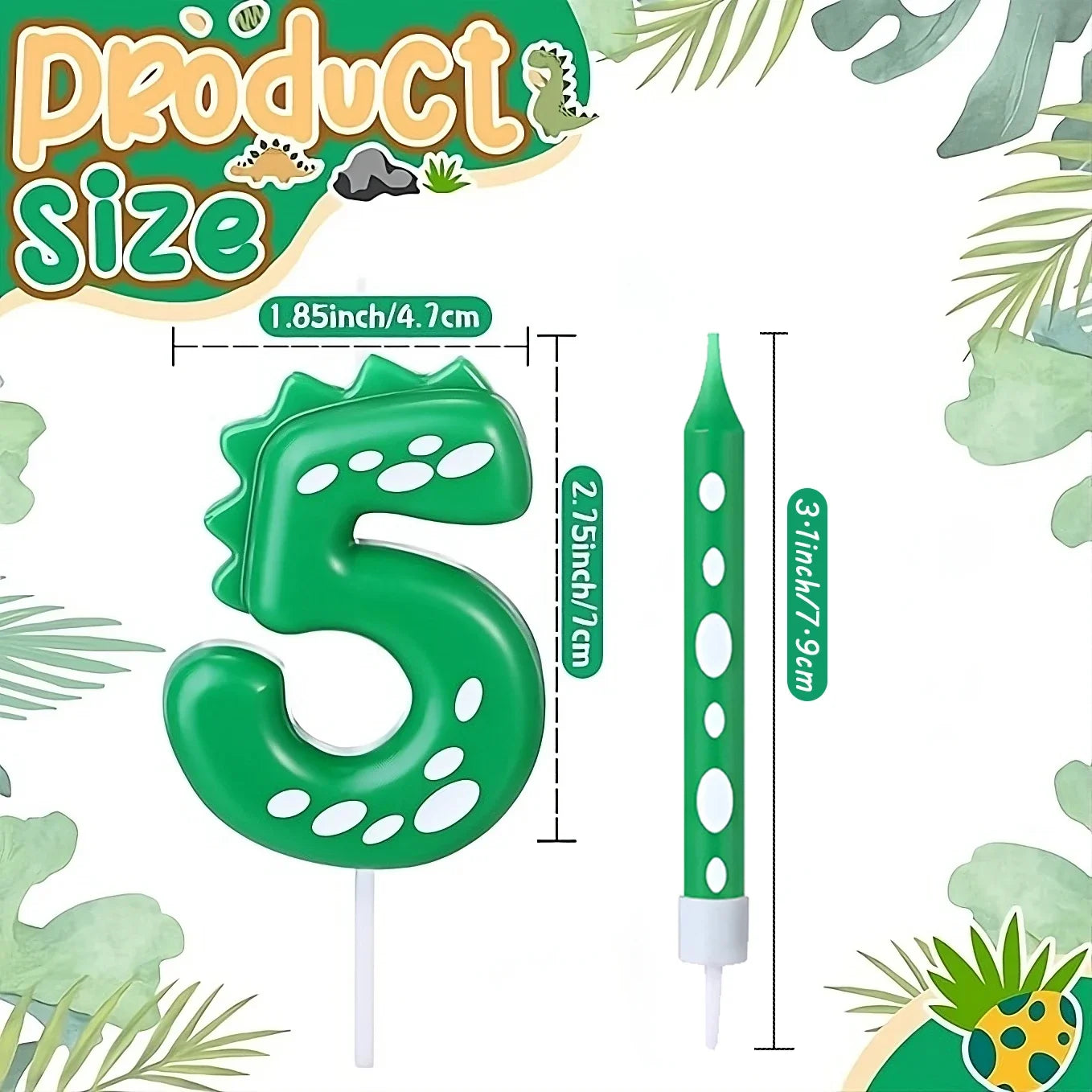 （6+1）Dinosaur Birthday Candle,0-9 Green Number Candle for Dinosaur Theme Party Decoration, Number Candle for Cake Top