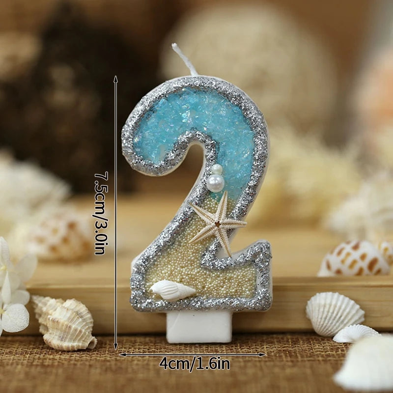 Ocean Theme Birthday Candle 0-9 Number Digtal Candles Gradient Blue Starfish Candle Cake Topper Mermaid Birthday Party Supplies