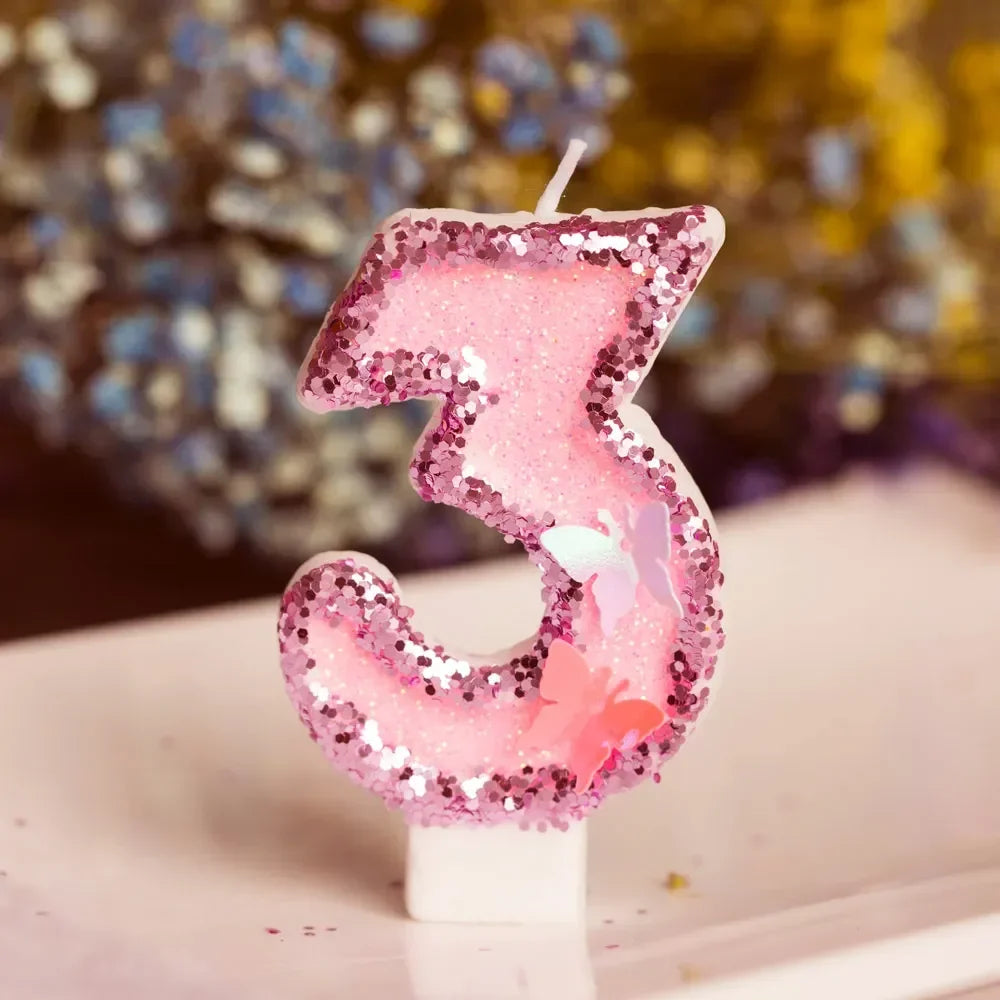 Pink Butterfly Number Candle