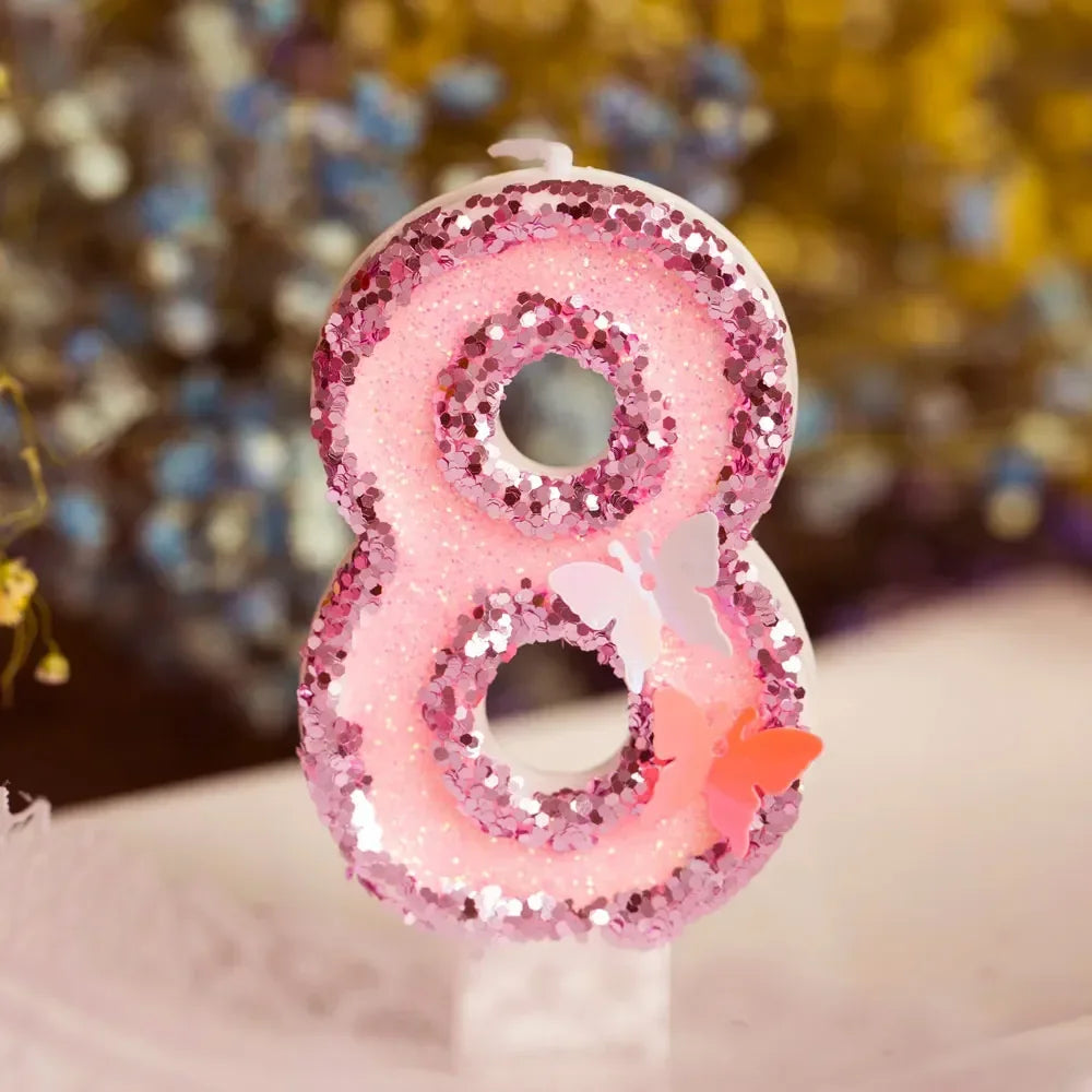 Pink Butterfly Number Candle