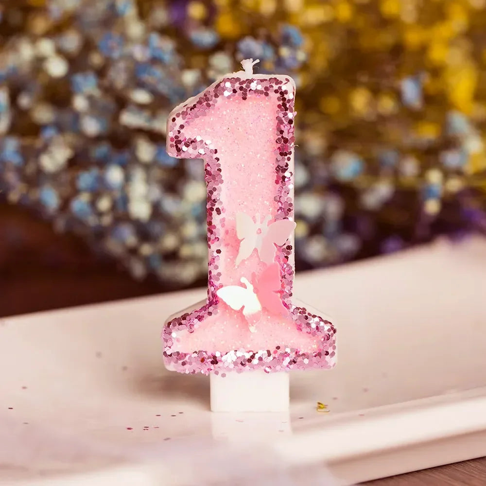 Pink Butterfly Number Candle