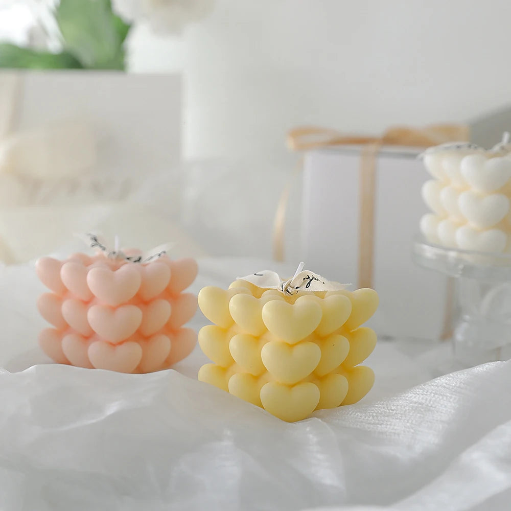 Ins Style Heart Cube Candle Handmade Scented Candle Aromatherapy Soy Wax Candle Wedding Birthday Candles Party Home Decoration