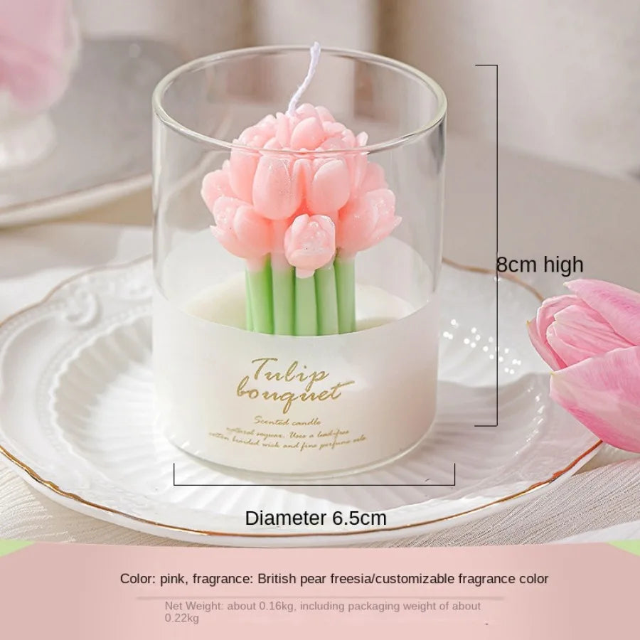 1pc Valentine's Tulip Scented Candle ins Ambient Sense of Scent Gift Box Tulip Hand Cupped Flower Shape Scented Candle Cups