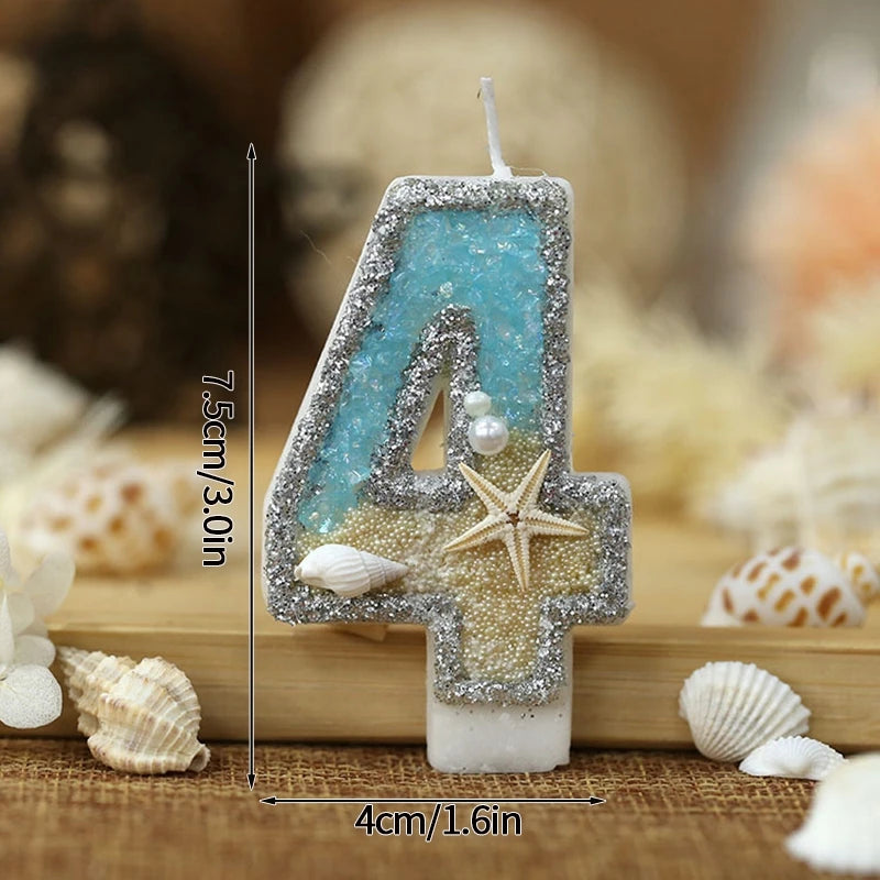 Ocean Theme Birthday Candle 0-9 Number Digtal Candles Gradient Blue Starfish Candle Cake Topper Mermaid Birthday Party Supplies