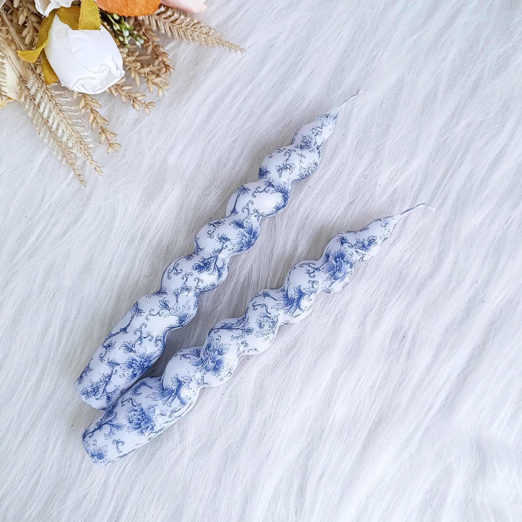 Handmade Unscented Candle in Blue Flower Pattern