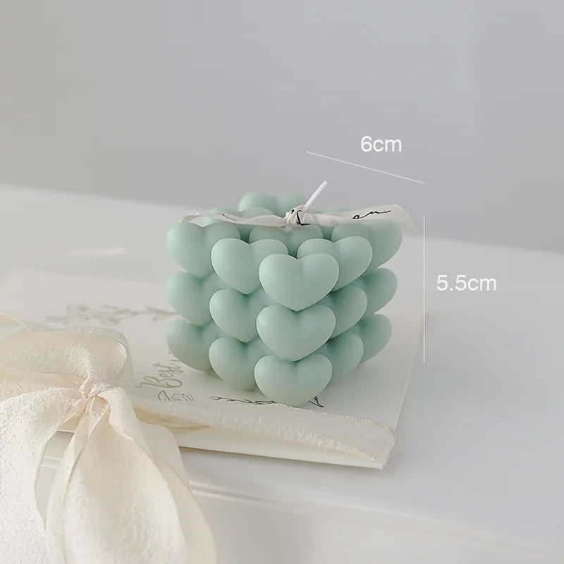 Ins Style Heart Cube Candle Handmade Scented Candle Aromatherapy Soy Wax Candle Wedding Birthday Candles Party Home Decoration