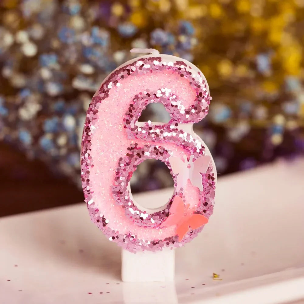 Pink Butterfly Number Candle