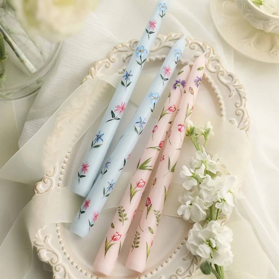 Taper Scented Candles Hand Painted Rose